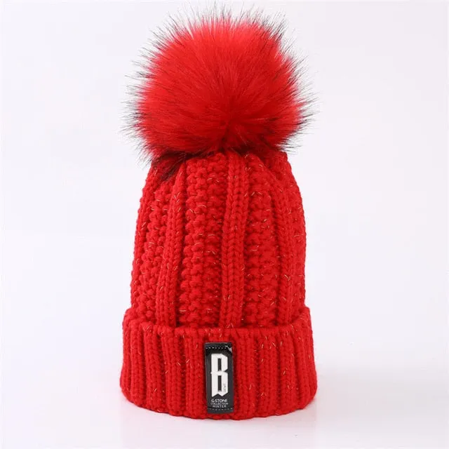 Brand Winter knitted Beanies Hats Women Thick Warm Beanie Skullies Hat Female knit Letter Bonnet Beanie Caps Outdoor Riding Sets