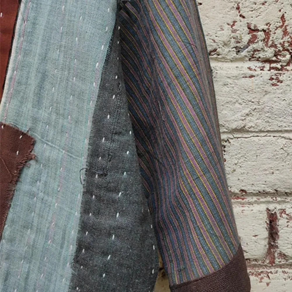 Brick Brown Kantha Kimono Jacket | Patch Style | Hand-Crafted | Kantha Embroidery