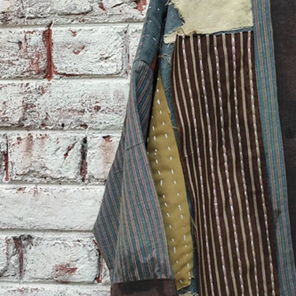 Brick Brown Kantha Kimono Jacket | Patch Style | Hand-Crafted | Kantha Embroidery