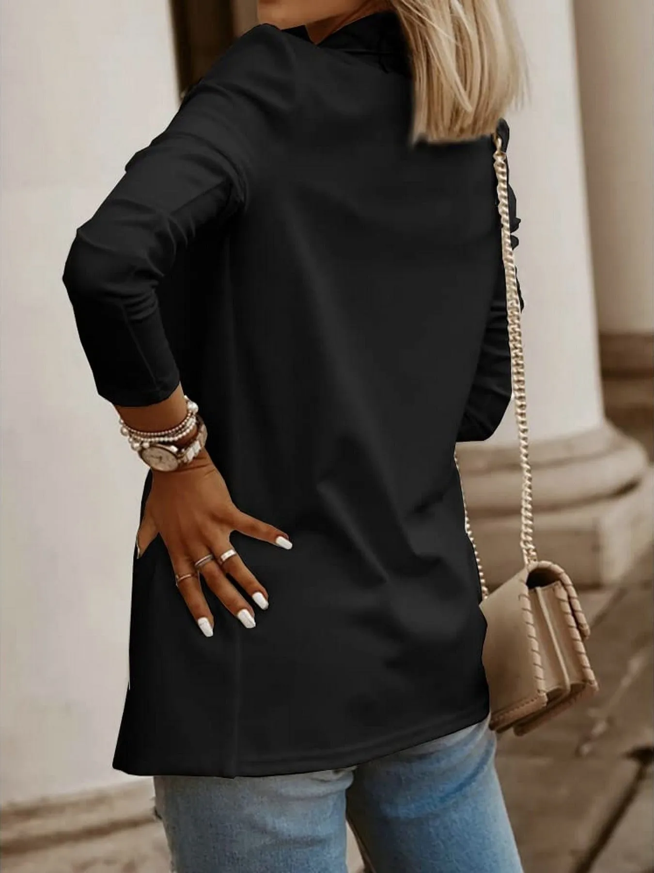 Casual Long Sleeve Solid Color Knit Suit Work Office Front Open Blazer