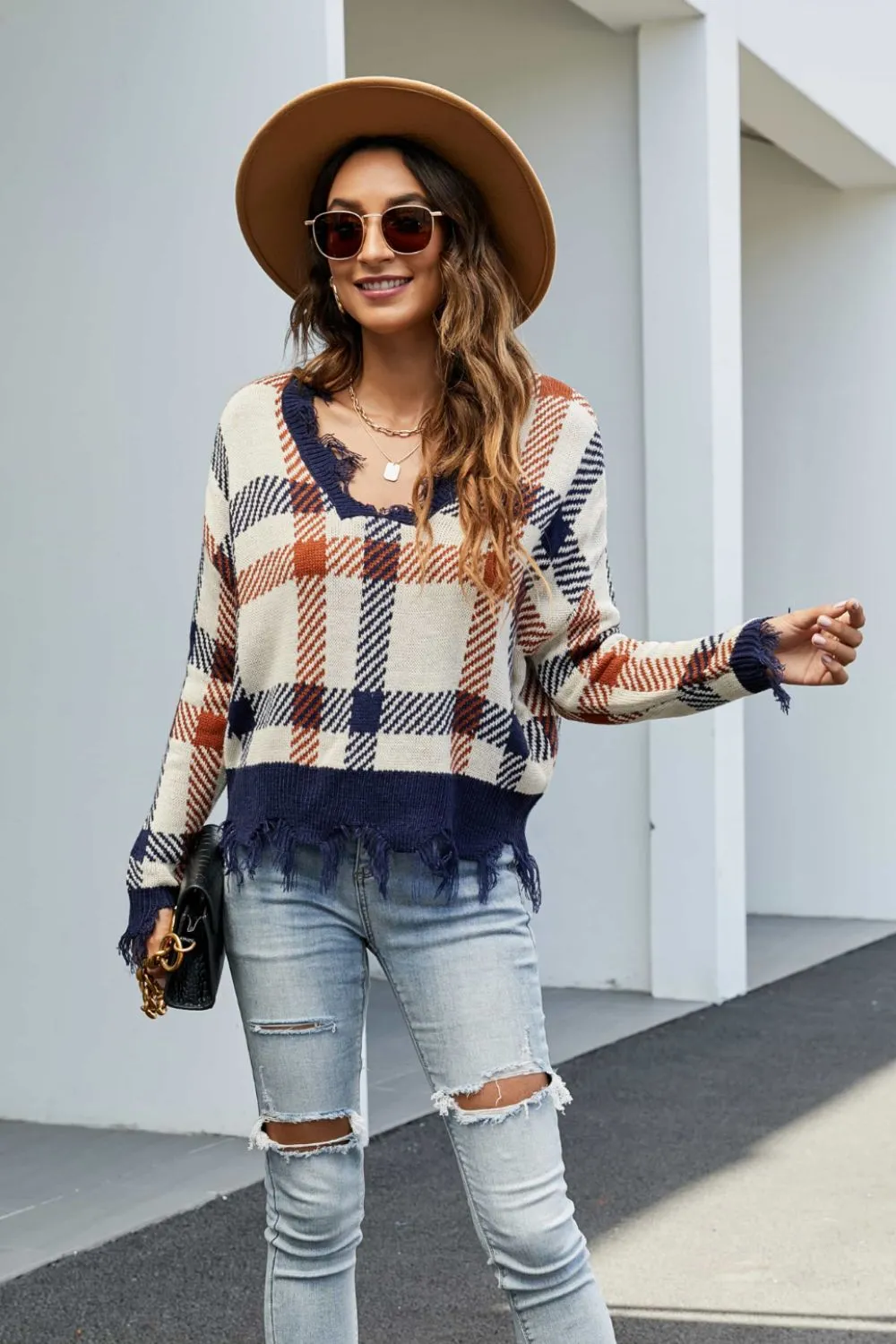 Cozy Comfort Plaid Distressed Sweater