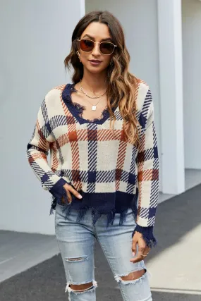 Cozy Comfort Plaid Distressed Sweater