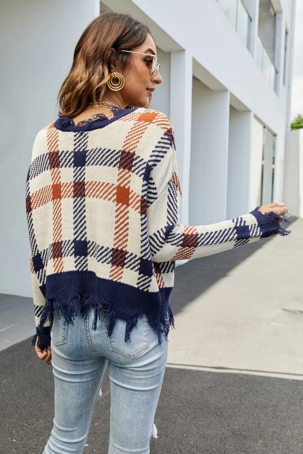 Cozy Comfort Plaid Distressed Sweater