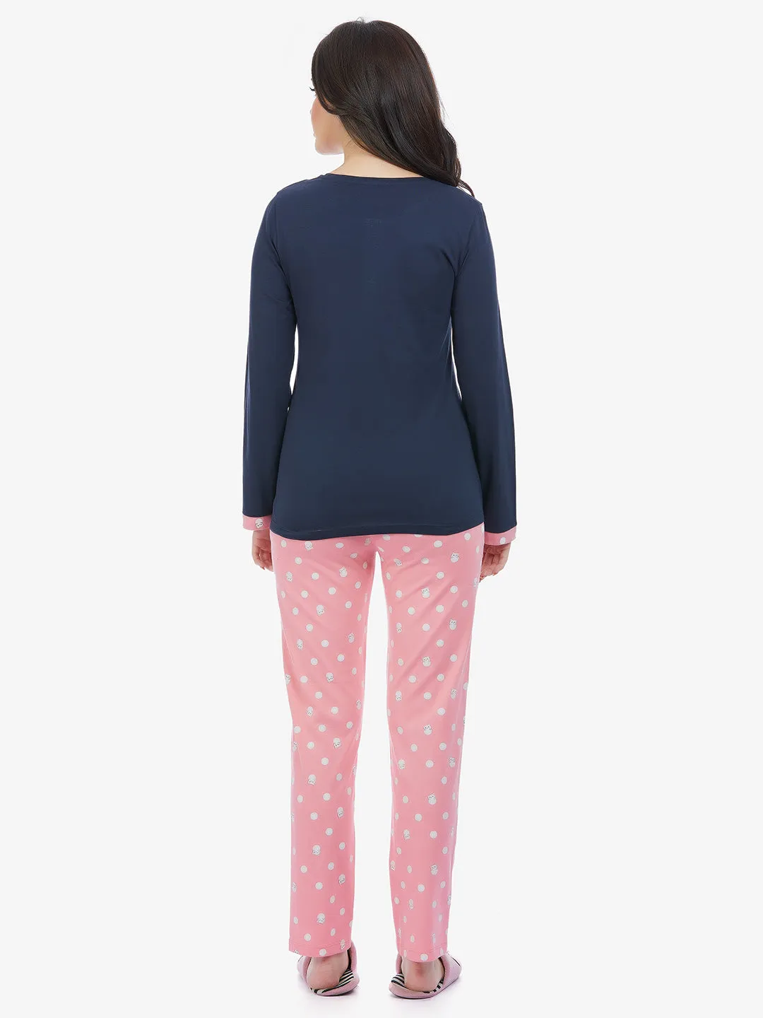 Navy Full Sleeve T-shirt  & Pink Pyjama Set
