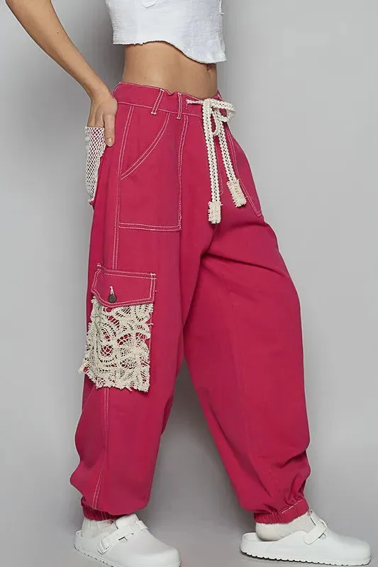 ONLINE EXCLUSIVE POL Crochet Overlay Pockets Drawstring Pants