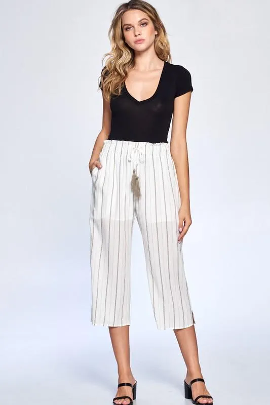 Pinstripe Drawstring Ankle Pants