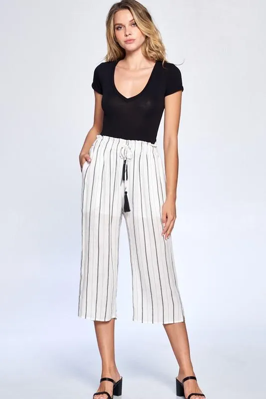 Pinstripe Drawstring Ankle Pants