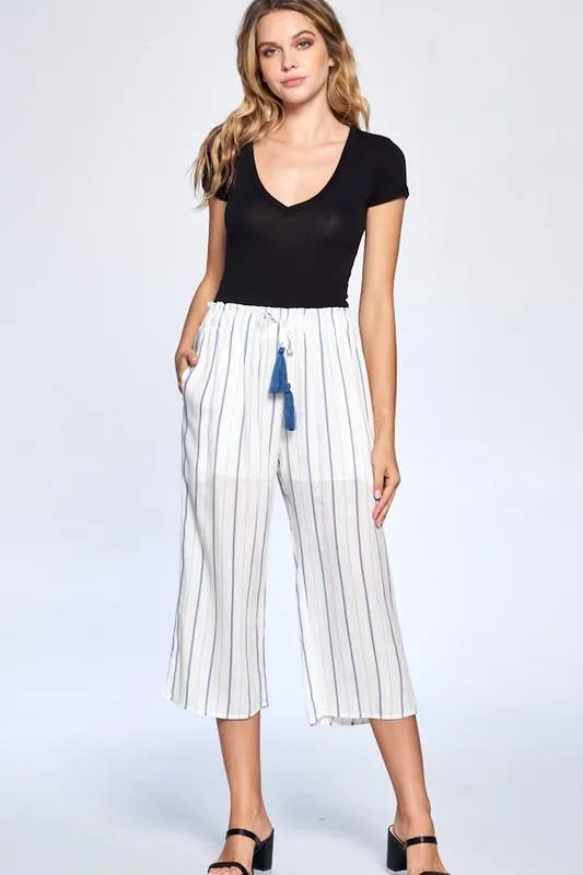 Pinstripe Drawstring Ankle Pants