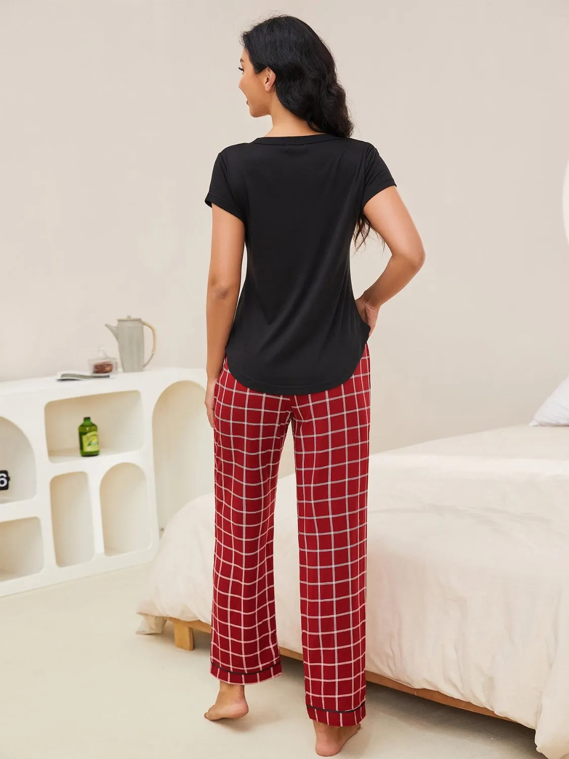 TEEK - V-Neck Short Sleeve Top Shorts Lounge Set