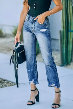 The Classic High Waist Distressed Relaxed Jean