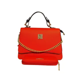 VIVQ Structured Handbag with Gold Chain Accent and Matching Wallet