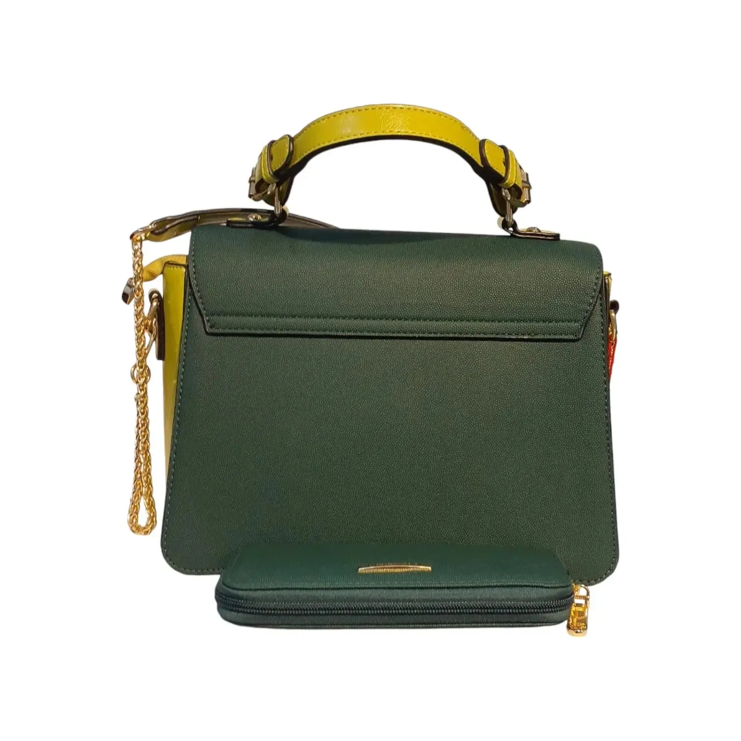 VIVQ Structured Handbag with Gold Chain Accent and Matching Wallet