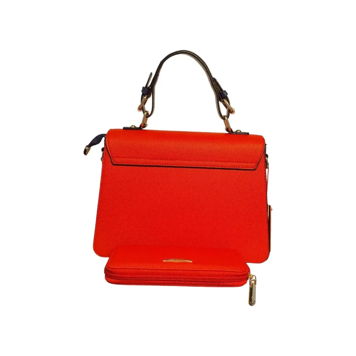 VIVQ Structured Handbag with Gold Chain Accent and Matching Wallet