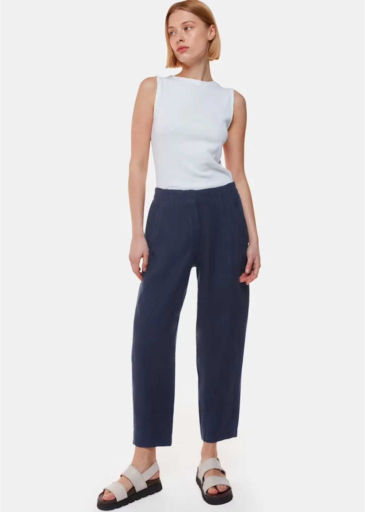Whistles Linen Barrel leg Trousers Navy